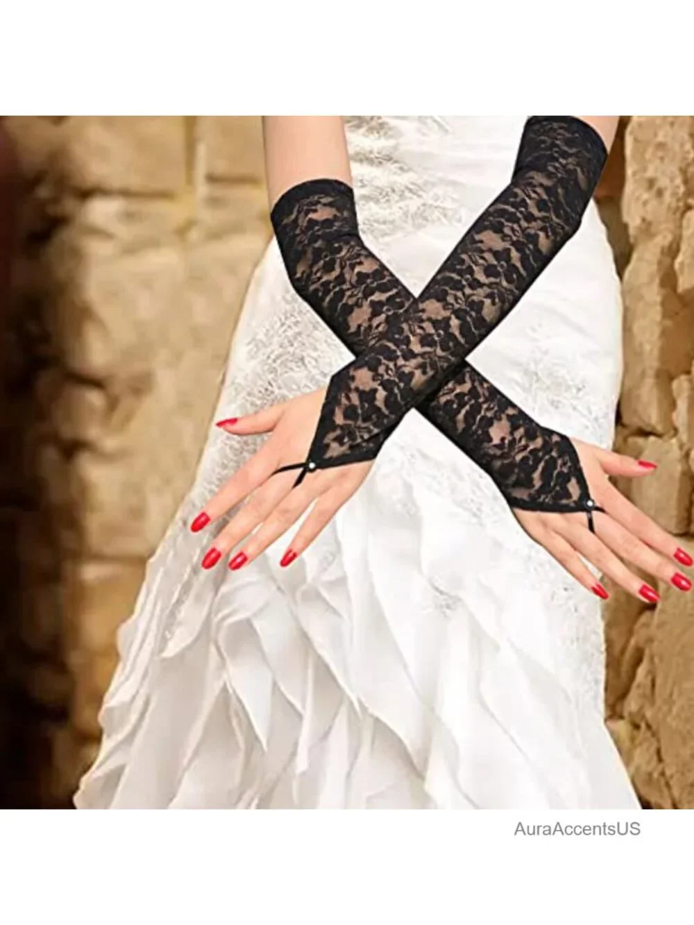 Long Lace Arm Sleeves Fingerless Gloves for Women Wedding Party